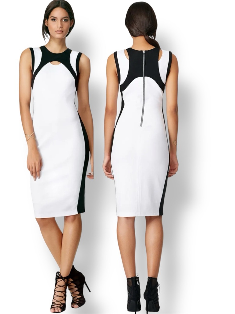 Helmut Lang Rise Up Colorblock Sheath Dress Black White Zip 4